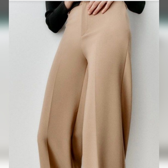 Zara Wide Leg Pants Trousers Camel - Picture 4 of 10